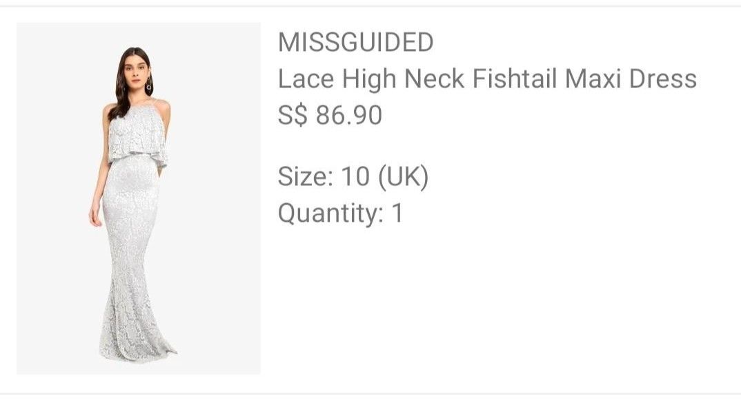 MISSGUIDED Silver Lace Fishtail Dress 9 10 new