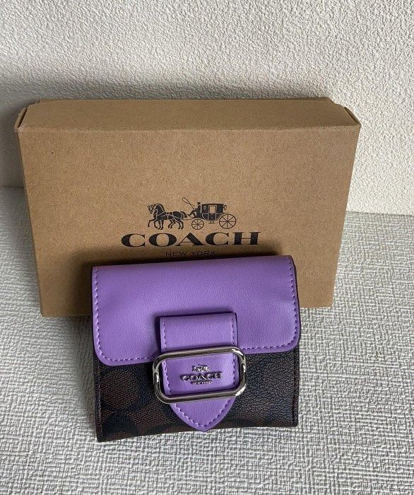New Coach Original Brown Iris Signature Collection Small Morgan Wallet In Signature Canvas Wallet For Women Come With Complete Set Suitable For Gift