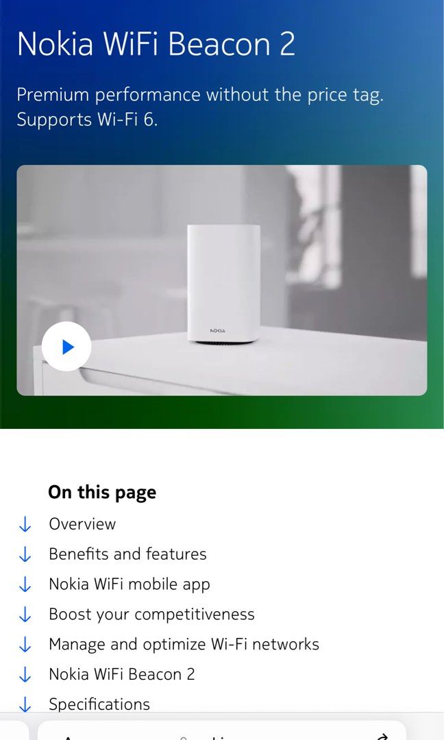 NOKIA WIFI BEACON 2 (ROUTER-MESH COMPATIBLE ), TV & Home Appliances ...