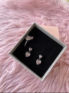Pandora Double Heart Ring with earrings set