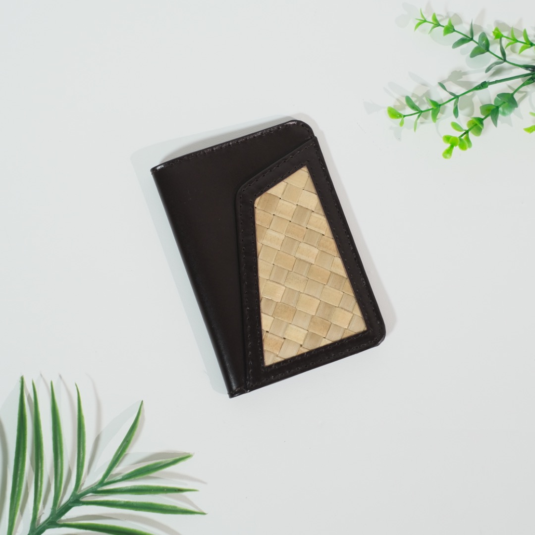 Passport Cover, Genuine Leather + LARGE Woven Pandan Leaves, Women's
