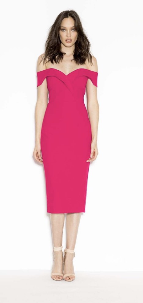 One Side Off Shoulder Pink Dress main image 1