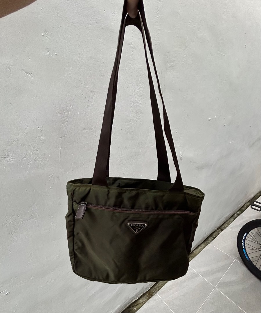 Prada olive green shoulder bag, Luxury, Bags & Wallets on Carousell