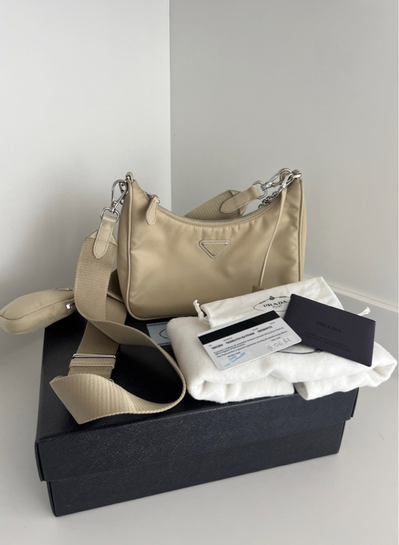 Prada Re-Edition 2005 Nylon Bag Cameo Beige in Nylon with Silver