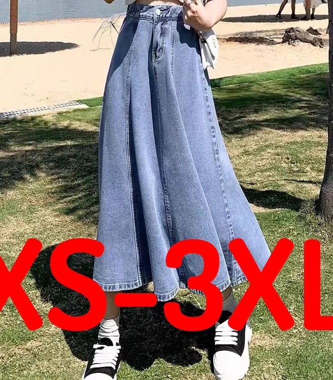 Elastic waist denim skirt plus size hotsell