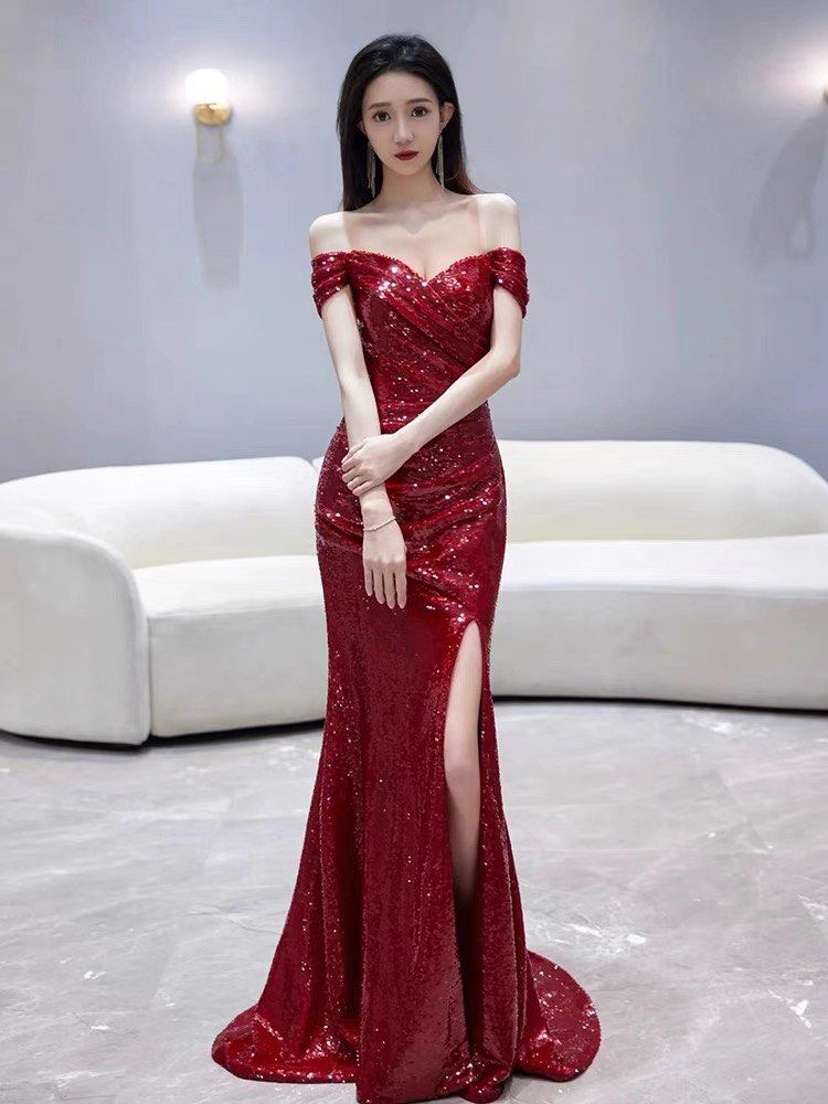 Red evening gown prom dress sparking dress Women s Fashion