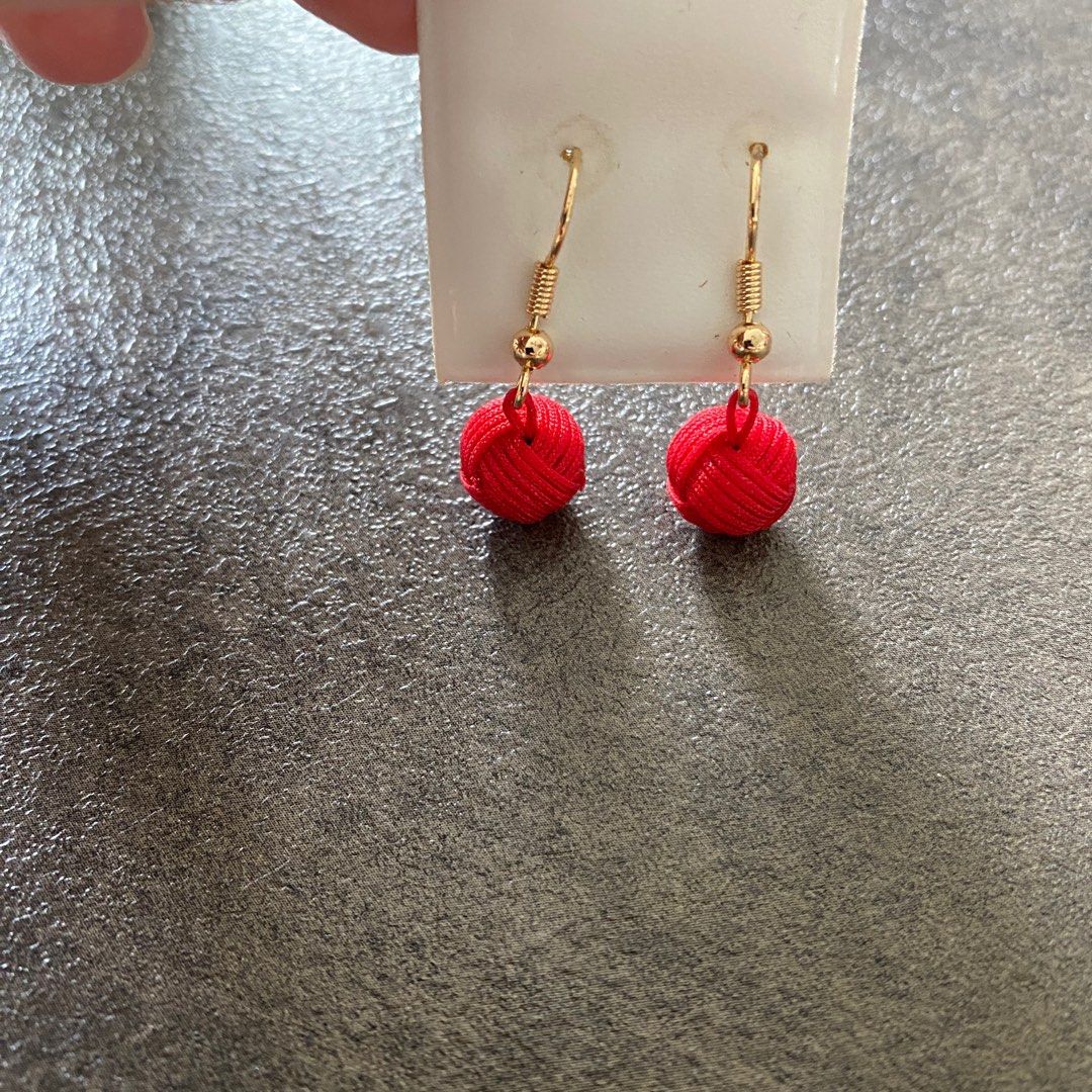 BN Red Little Knitted Ball Earrings Women s Fashion Jewelry