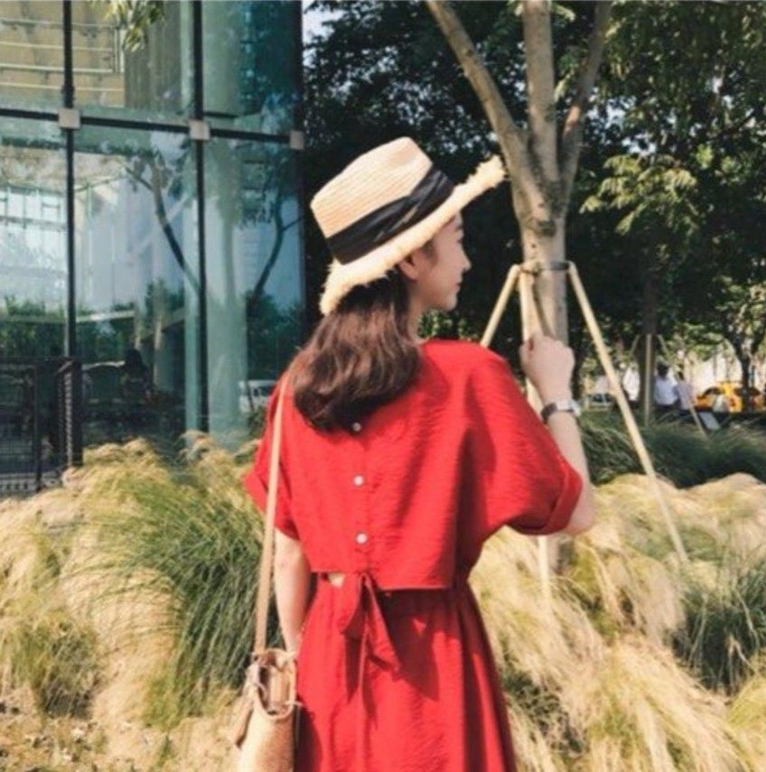 Red nursing dress with back slit Women s Fashion Maternity wear