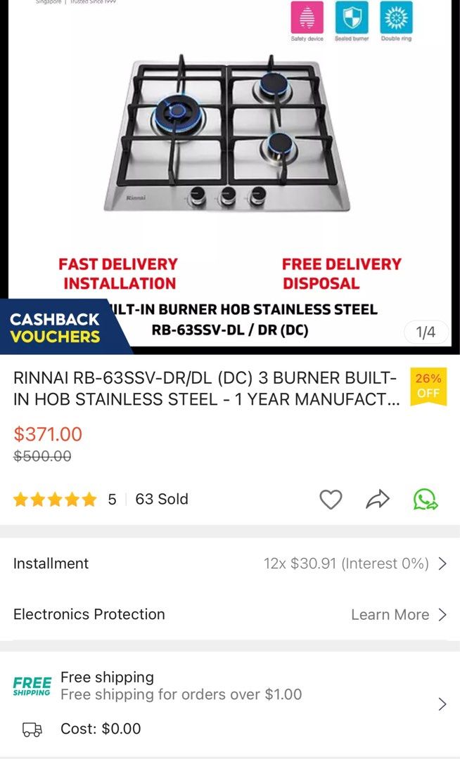 RINNAI LPG Gas Stove (BNIB), TV u0026 Home Appliances, Kitchen Appliances, Hobs  u0026 Hoods on Carousell