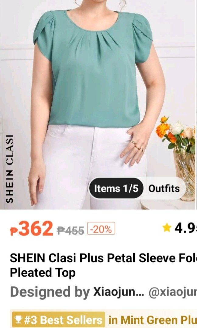 SHEIN Clasi Plus Floral Print Petal Sleeve Fold Pleated Detail Blouse