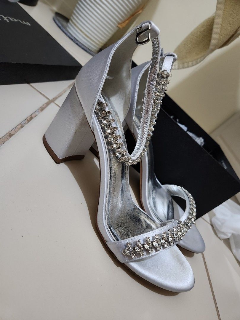 Silver block heels size store 9