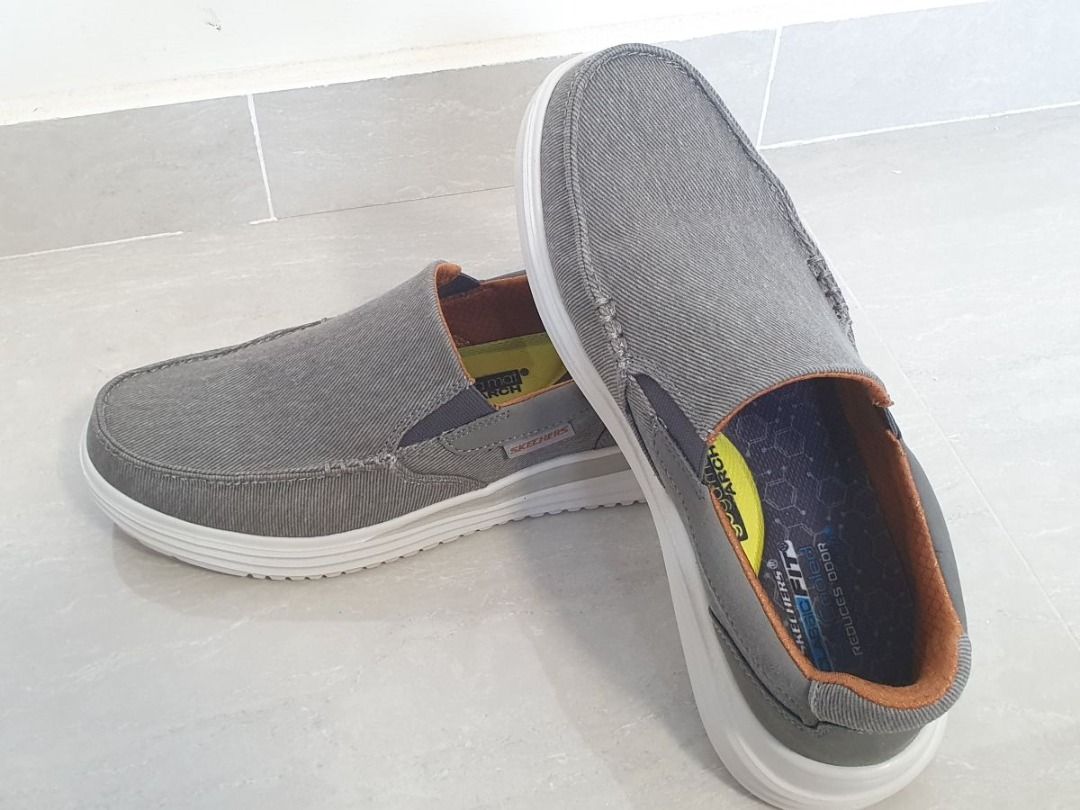 Mens grey deals slip on skechers