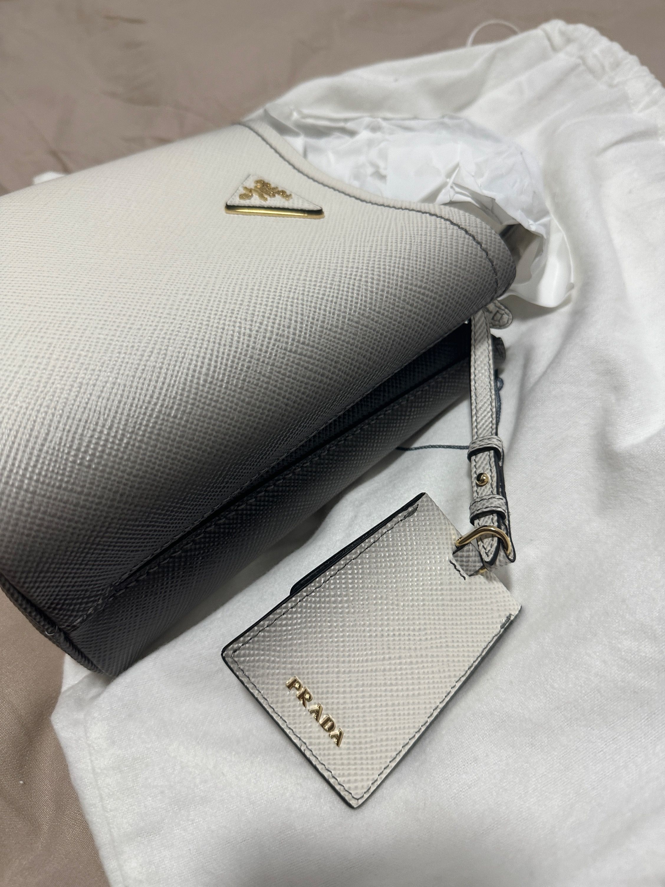 Gradient White Small Prada Panier Saffiano Leather Bag