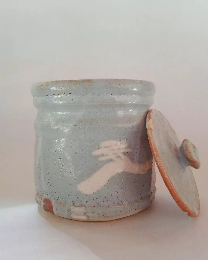 Stoneware Container with Lid (Category: Other Kitchenware & Tableware) located in Davao. Submitted by eclectic1925 (Listing ID 1255010961, Image 1). Description: Php520 ...with Potter's Mark Stoneware storage jar with lid #stonewarejarwithlid #stonewarecanisterwithlid *chip on the lid (last pic) First to pay.