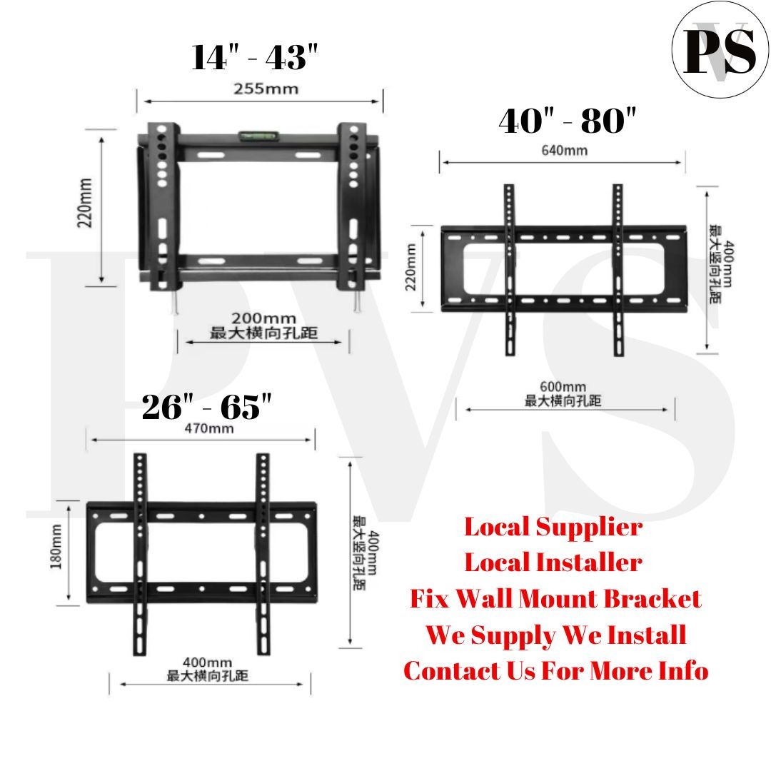 Tv Bracket Fix Wall Mount For 14" 80" Inch Tv Installation Available