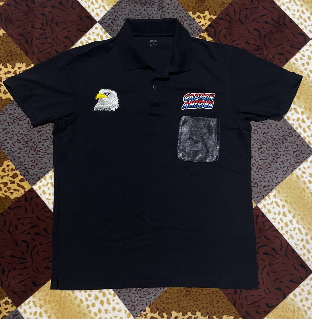 Uniqlo Captain America Eagle Polo Shirt Black Men s Fashion Tops