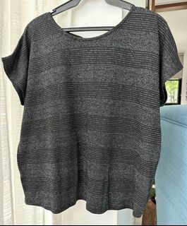 Warehouse Black Blouse with Silver Horizontal Design