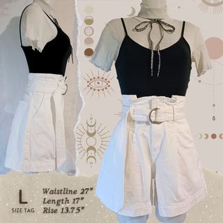 White High Waisted Denim Paperbag Shorts with Belt