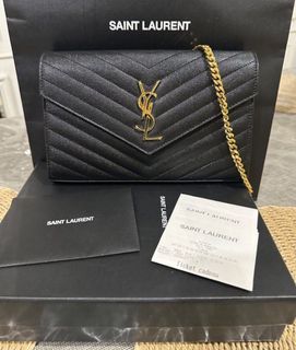 💯 AUTHENTIC YSL LARGE WALLET ON CHAIN (WOC) DARK BEIGE GHW