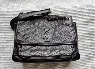 🎯 YVES SAINT LAURENT GREY CRINKLED CALFSKIN LEATHER NIKI MEDIUM SIZE -  PTR326065, Luxury, Bags & Wallets on Carousell