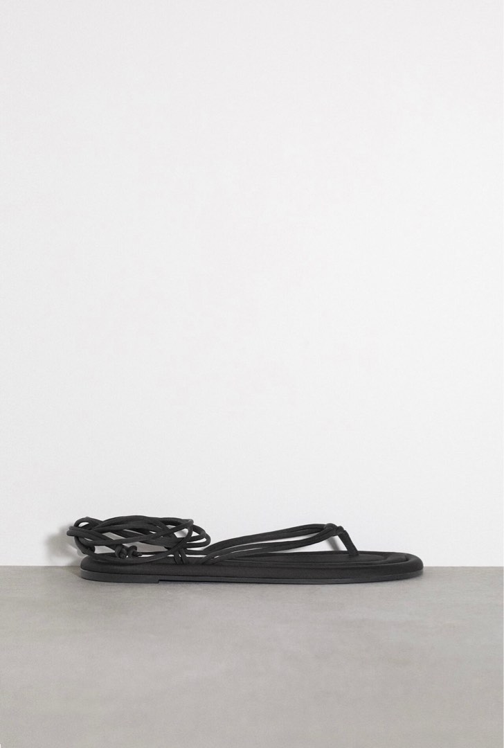 Zara Flat Padded Sandals with Tie Detail, Women's Fashion