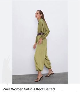 Zara olive green satin jumpsuit