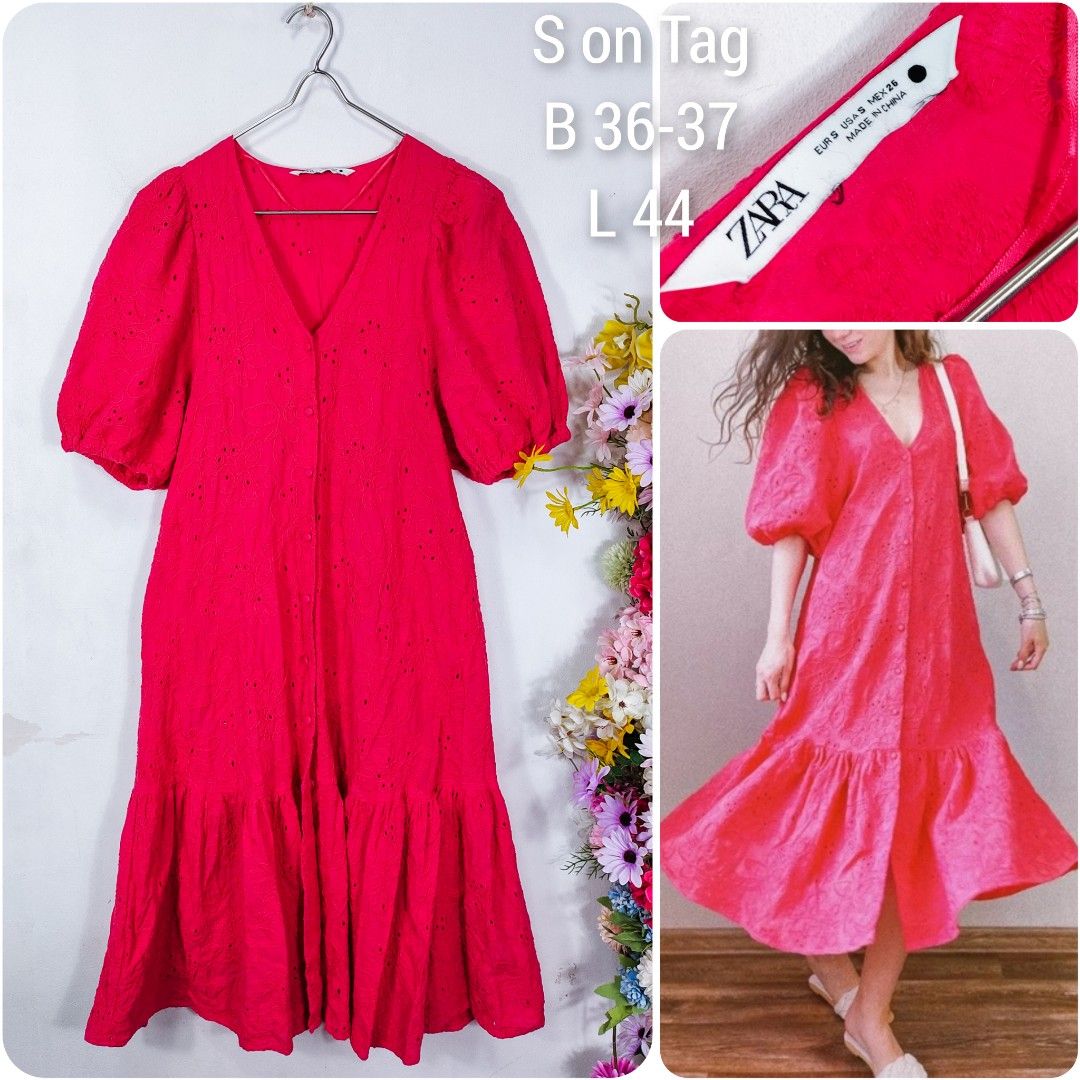 open lace back dress Zara Open Back Top Pink Eyelet Embroidered Cotton Size Medium Sleevele –  Celebrity Owned main image 0