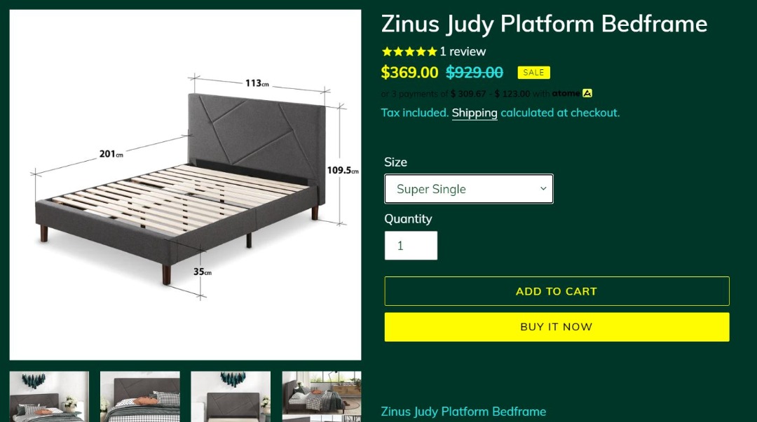Zinus Judy Platform Bedframe Super Single, Furniture & Home Living
