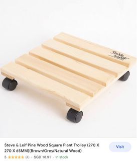 $10 brand new Steve & Leif Pine Wood Square Plant Trolley (270 X 270 X 65MM) Natural Wood