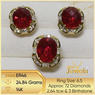 14K Gold Earrings & Ring with Real Natural Diamonds and Birthstone