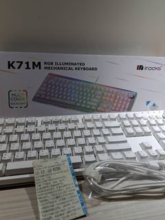 3C店現場貨 只使用兩次 IROCKS 艾芮克 K71M 白色 RGB 青軸有線機械鍵盤 原價購入2390 多種燈光 保護套還在