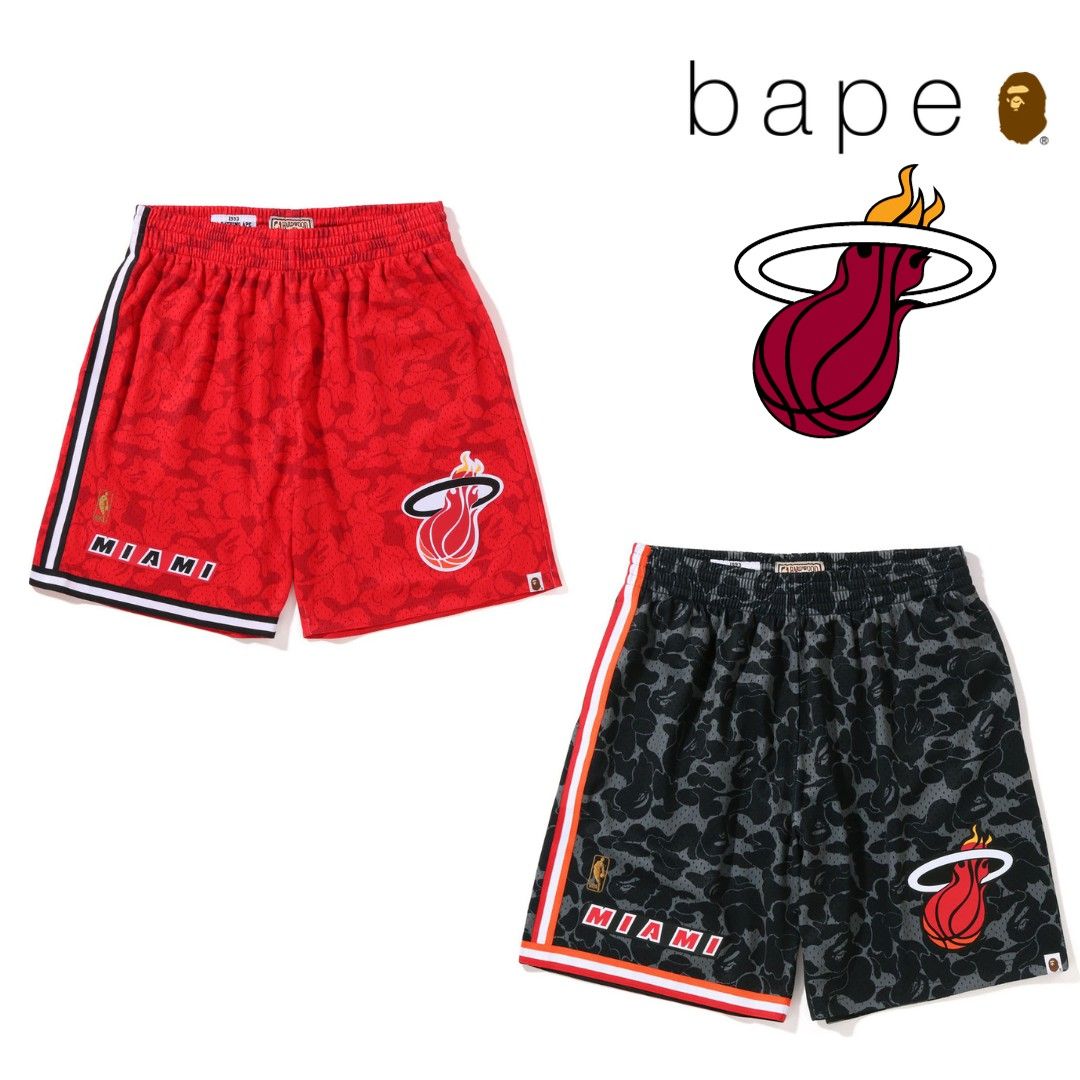 A Bathing Ape x M&N Miami Heat Jersey Shorts - Red