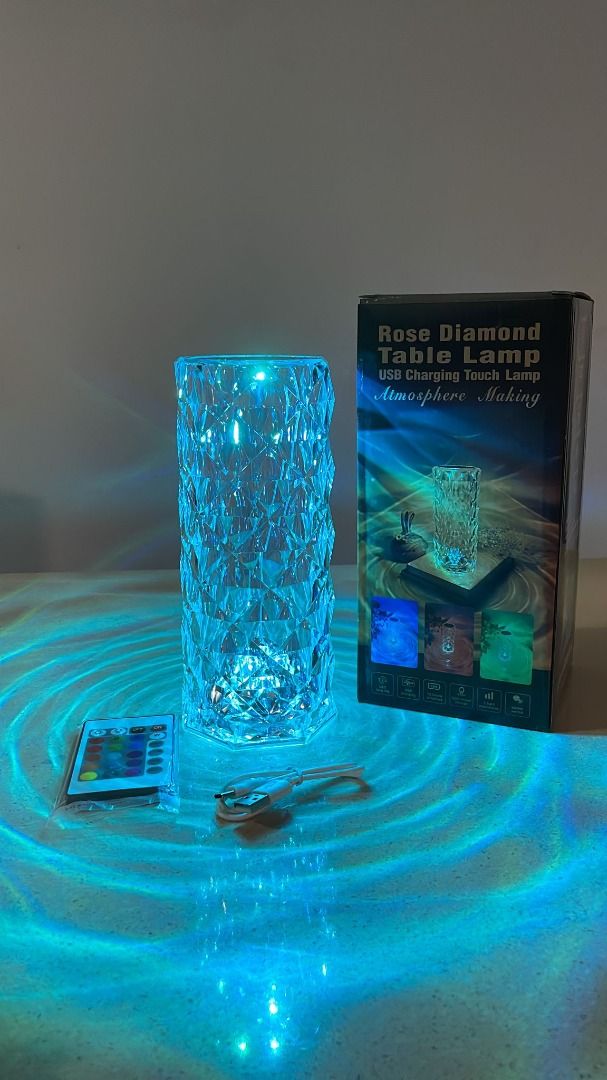 Crystal Diamond Table Lamp USB Rechargeable LED Light For Desk