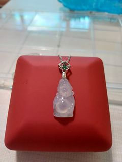 天然緬甸A玉翡翠白冰小財神吊墜64234005133953110