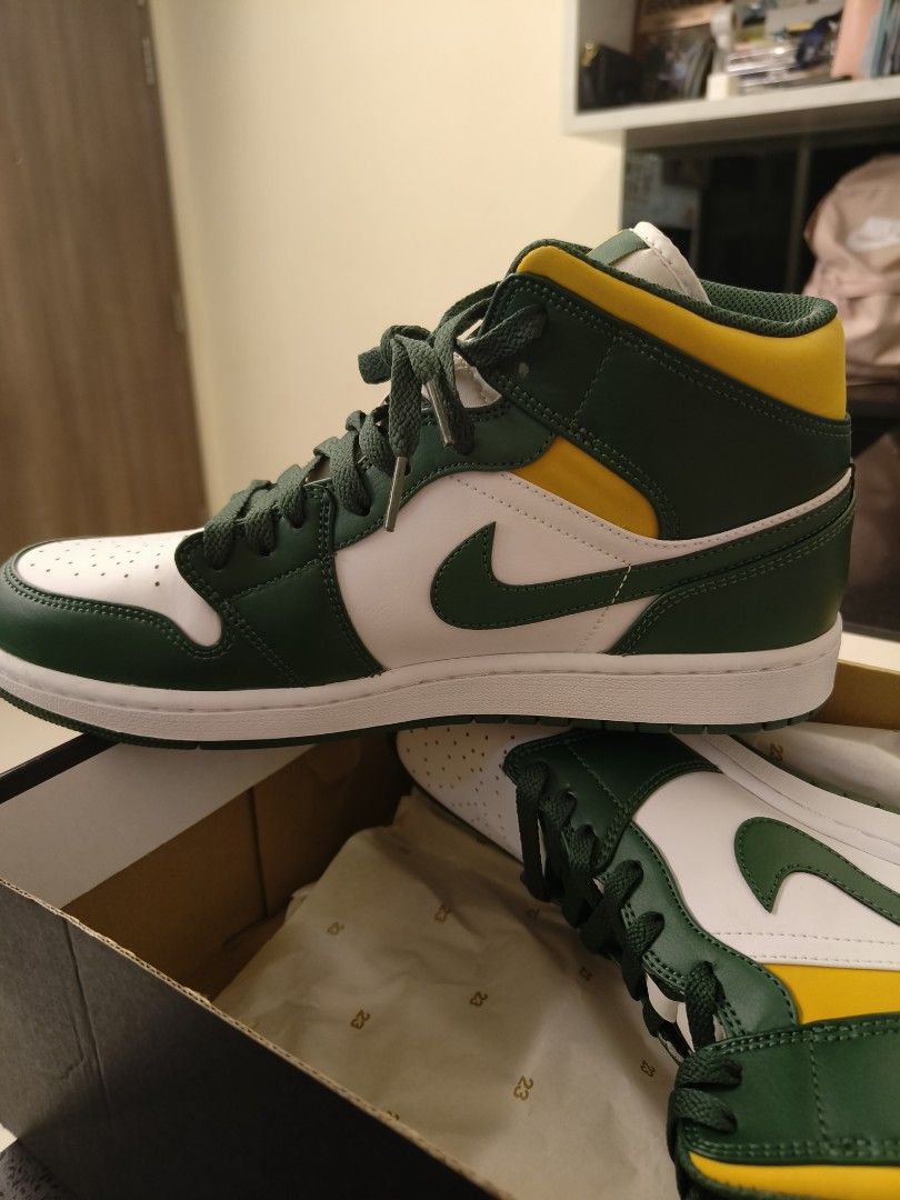 nike air jordan 1 mid green yellow Men s Fashion Footwear
