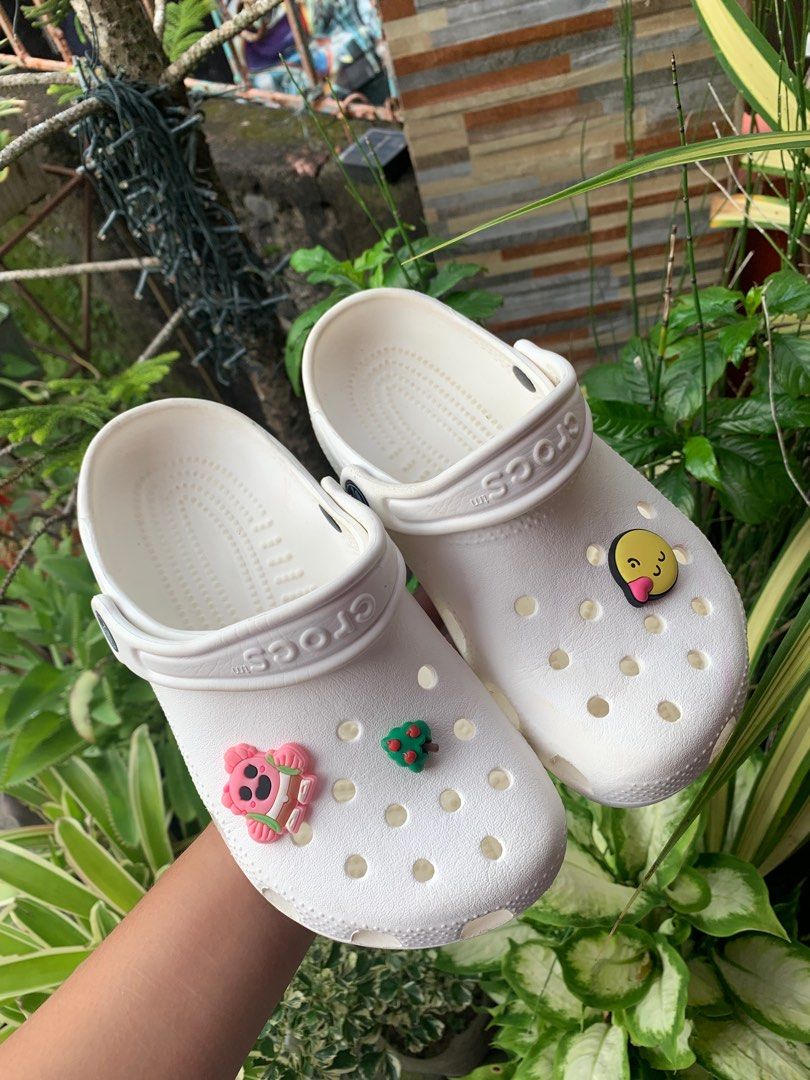 Authentic White Crocs with free Jibbitz Women s Fashion Footwear