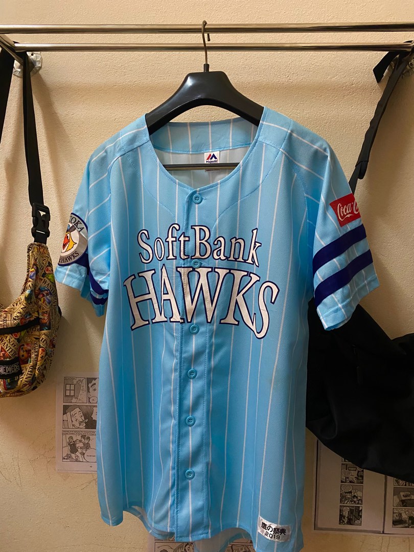 Limited Retro Majestic Japan Softbank Hawks Baseball Jersey 2019 Blue S