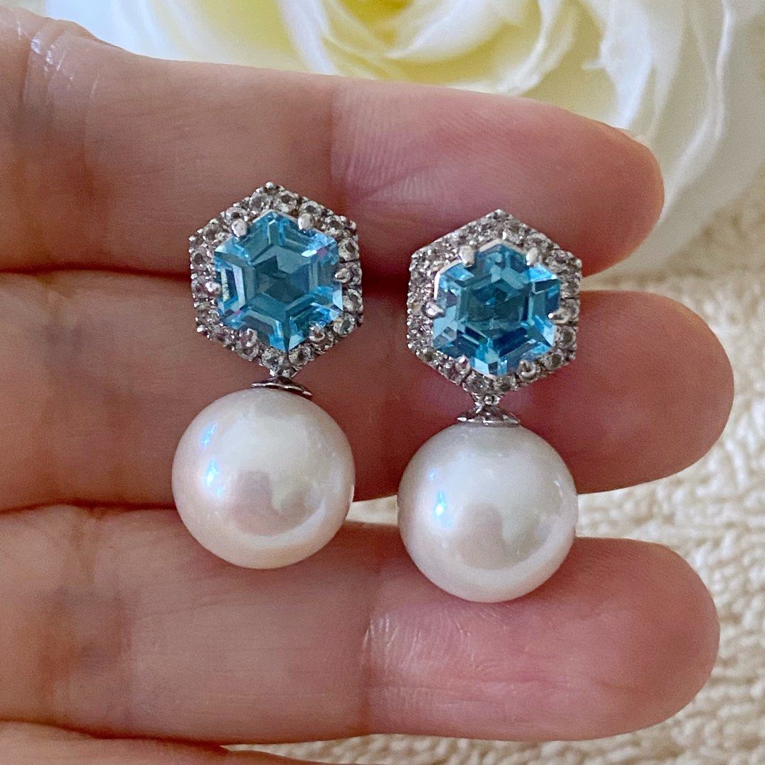 BEST BUY Blue topaz with pearl earrings