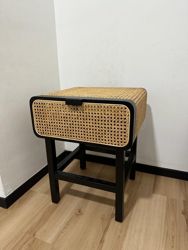 Black Rattan Side Table, Furniture & Home Living, Furniture, Tables & Sets on Carousell