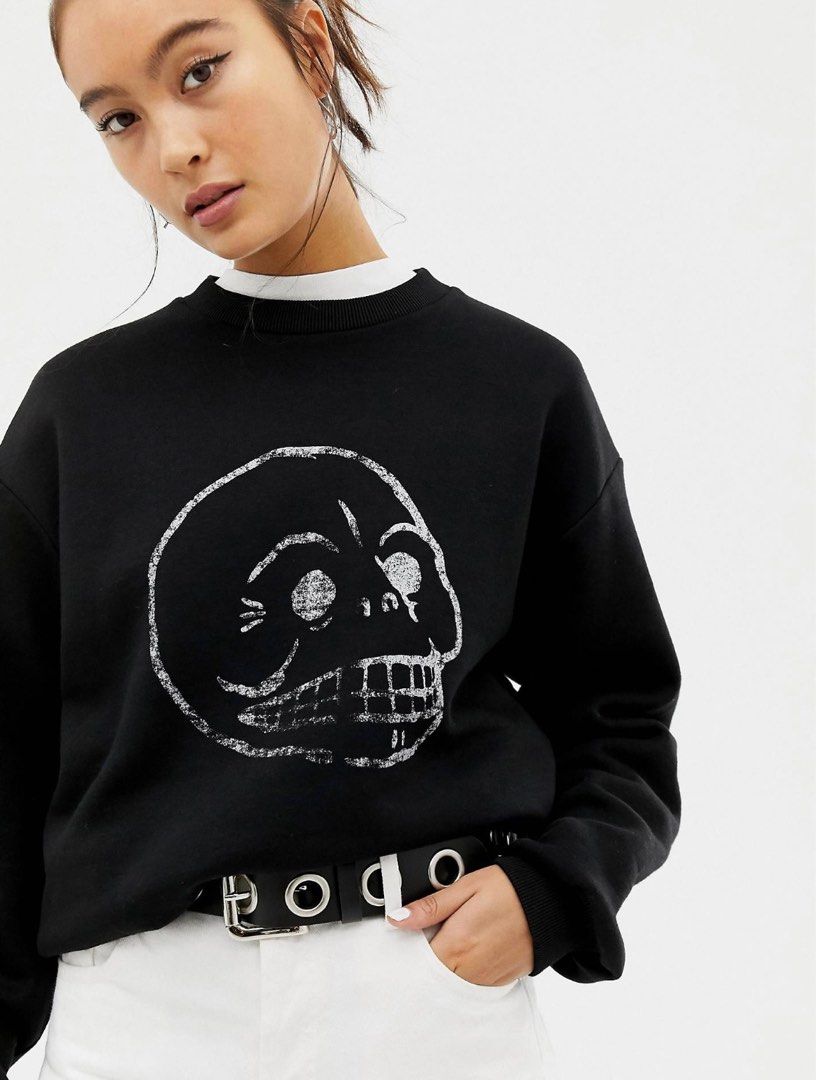 Brand New Authentic Cheap Monday Faded Skull Sweatshirt Sweater Pullover Unisex Jacket in Black