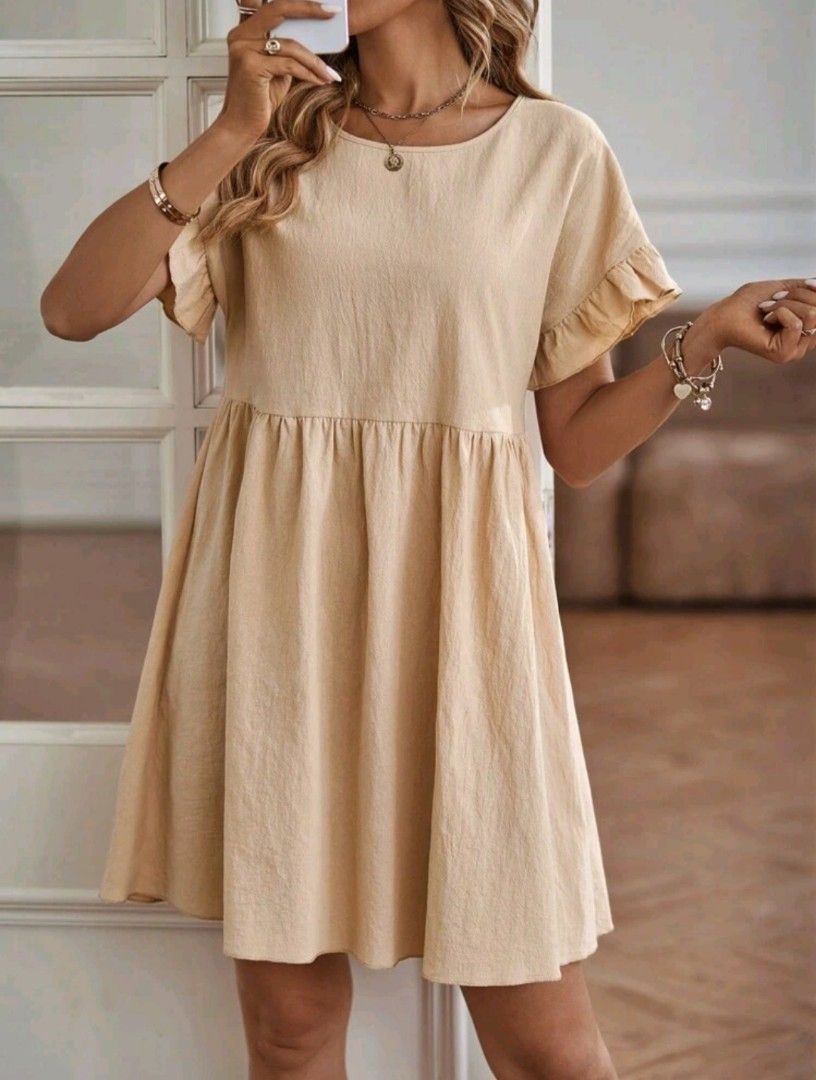 chinese dress ladies SHEIN Lacomfia Women Plus Size Loose Tie-Waist Arabic Patchwork 3/4 Sleeve  Casual Dress