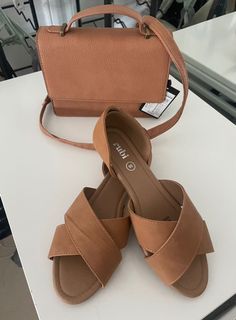 Brand New Tan Bag & Sandals Set
