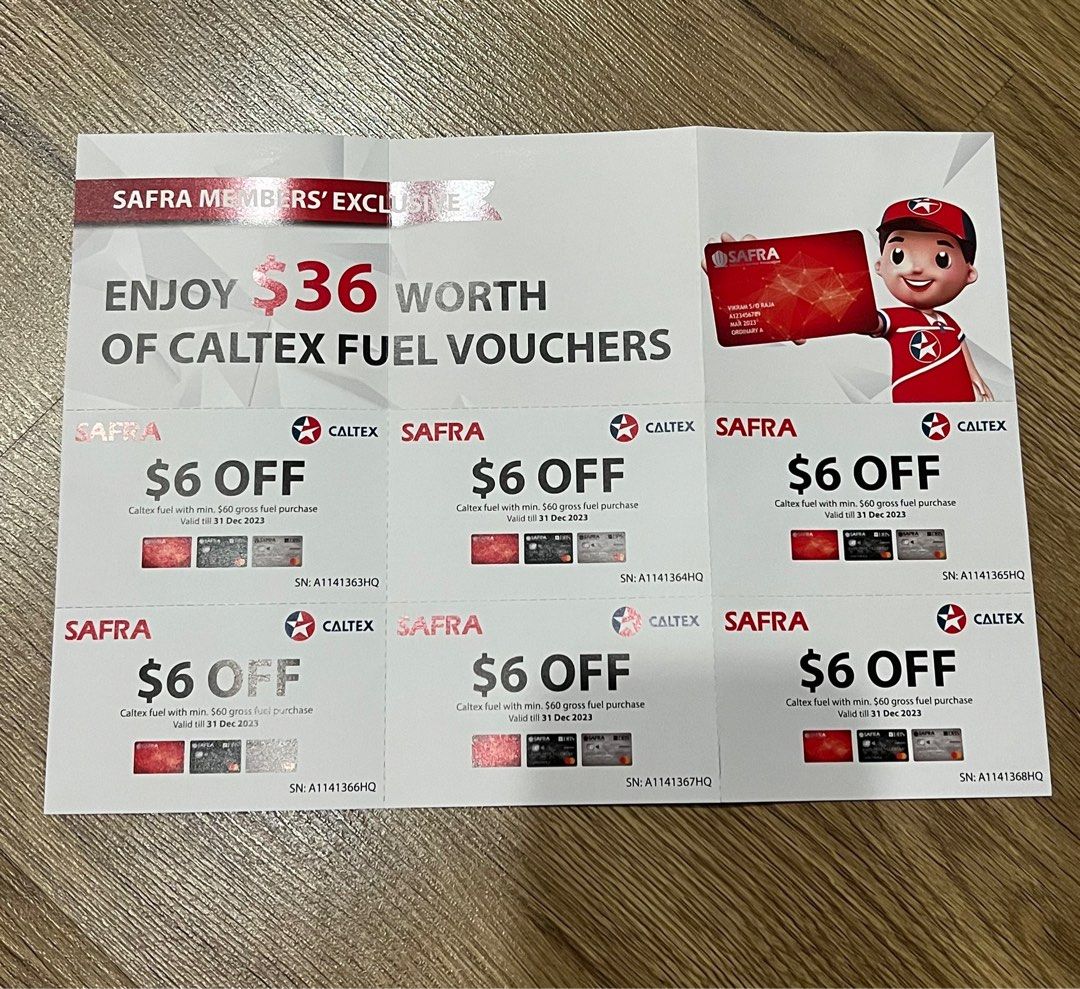 Caltex Fuel Vouchers 6 x 6, Tickets & Vouchers, Vouchers on Carousell