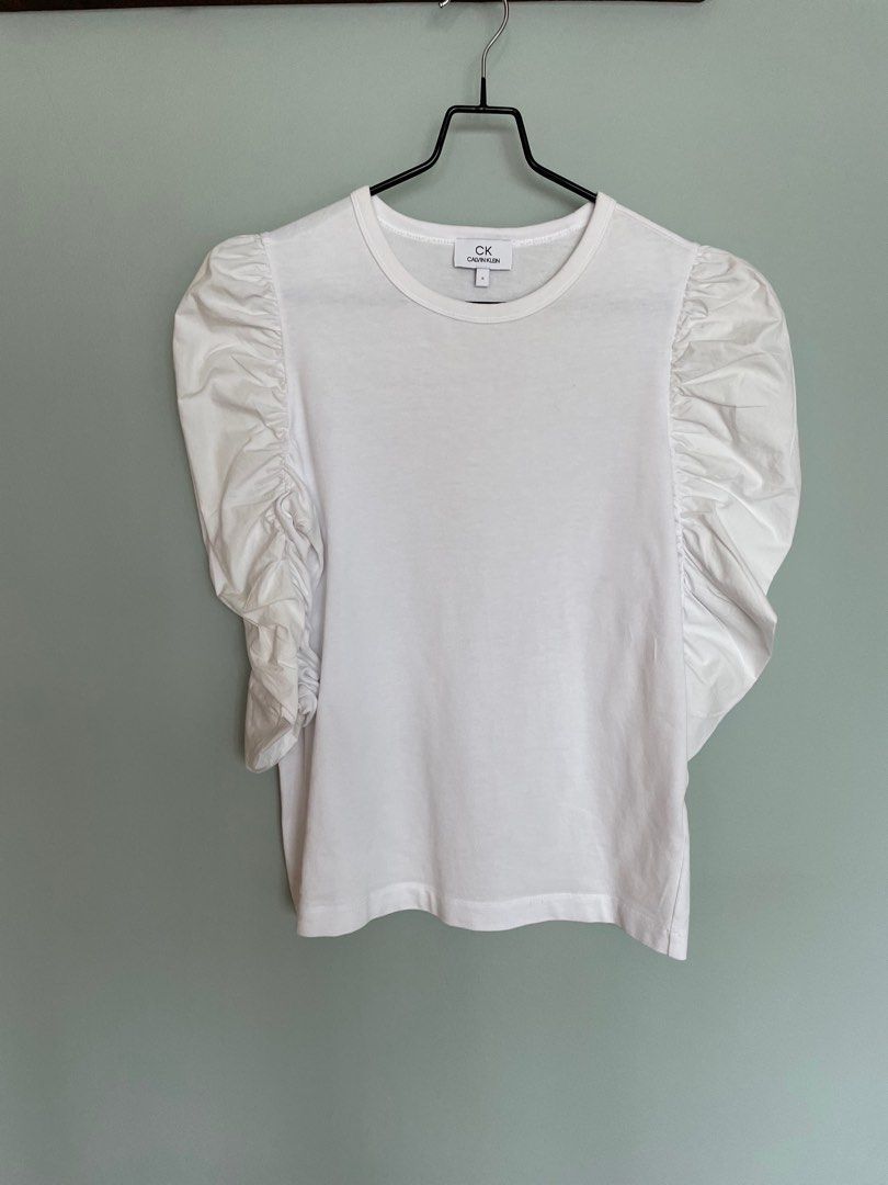 Calvin Klein top with 3 4 ruffle sleeves Women s Fashion Tops Blouses on Carousell