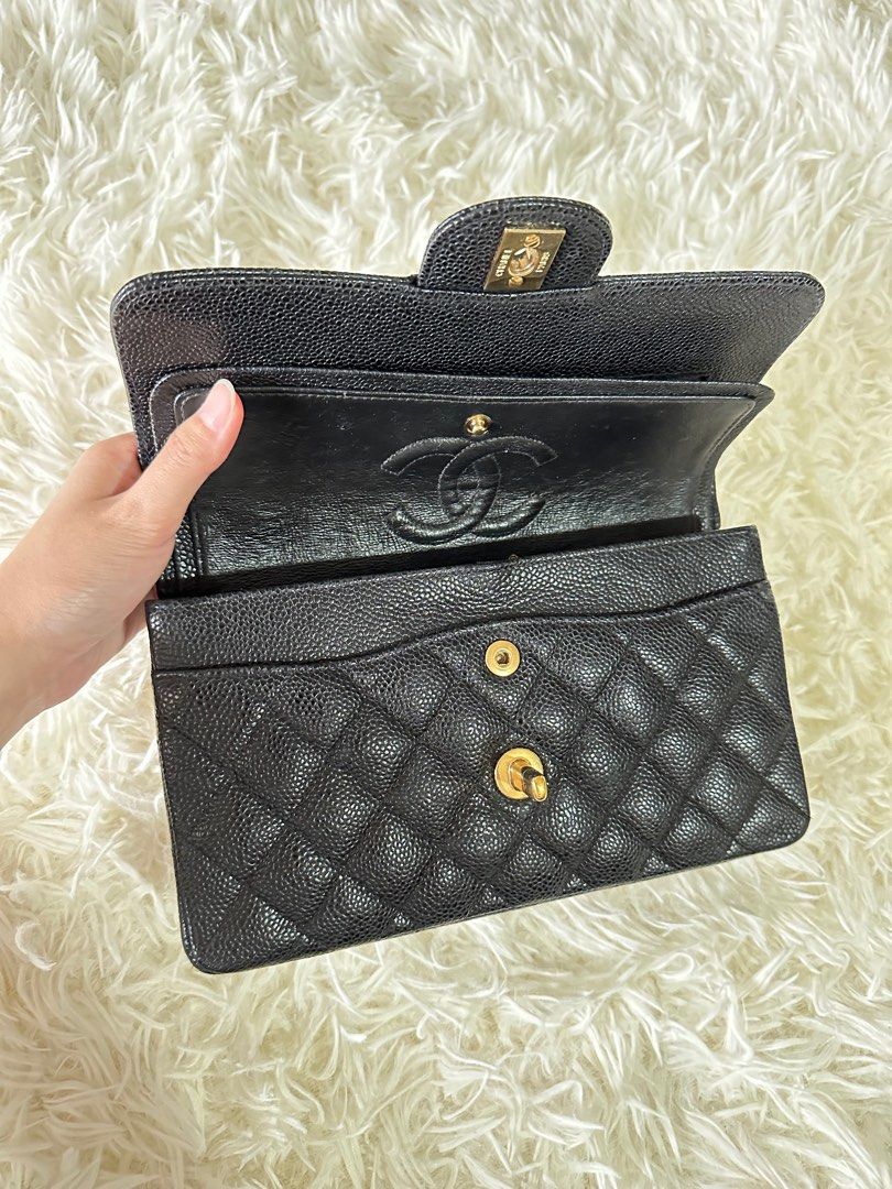 CHANEL Small Classic Double Flap Bag Black Caviar Leather, 24K GHW