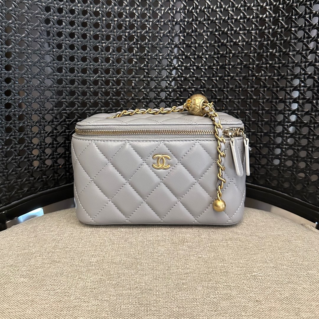 Chanel Small Vanity Pearl Crush Grey Lambskin GHW, Luxury, Bags
