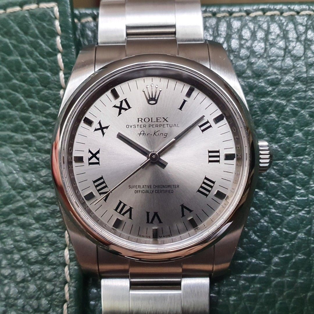 CHEAPEST Rolex 114200 Airking Air King 2013 OP34 34mm oyster perpetual automatic Rare grey slate no lume roman rodium sunburst dial mens