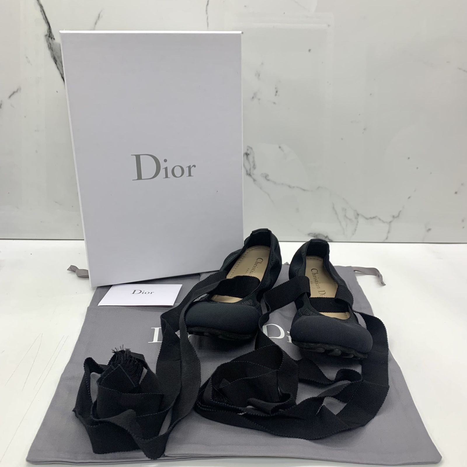 CHRISTIAN DIOR BLACK BALLERINA 37 FLATS 237028501 WE Luxury