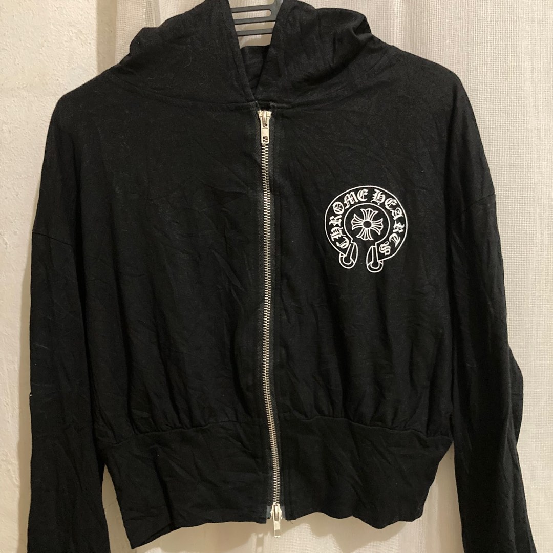 Chrome Hearts Logo Cropped Zip Up Hoodie Women s Fashion Coats Jackets and Outerwear on Carousell