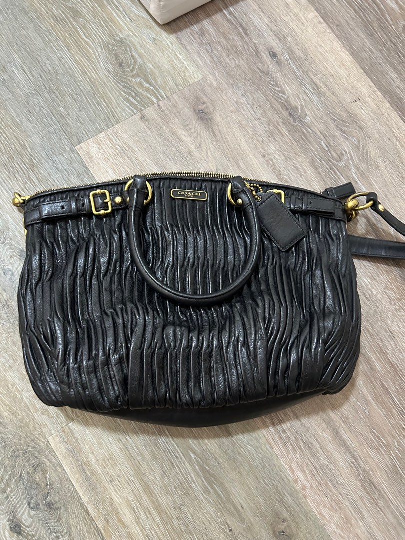 Coach Ruffel Collection Coach Black Leather Ruffle Bag, Women's Fashion, Bags & Wallets, Cross ...